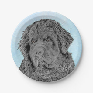 Neufundland Malerei - Niedliche Original Hunde Kun Pappteller