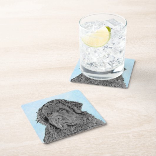 Neufundland Malerei - Niedliche Original Hunde Kun Rechteckiger Pappuntersetzer (Vor Ort)