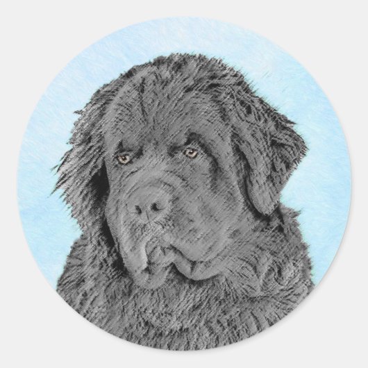 Neufundland Malerei - Niedliche Original Hunde Kun Runder Aufkleber (Vorderseite)