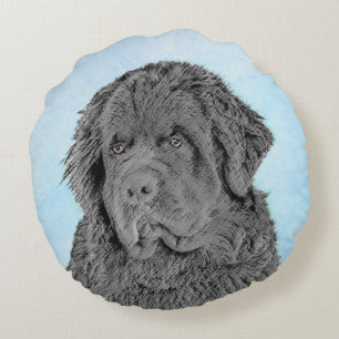 Neufundland Malerei - Niedliche Original Hunde Kun Rundes Kissen