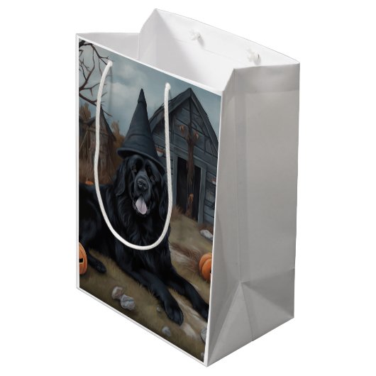 Neufundland Pumpkins Halloween Beängstigend Mittlere Geschenktüte (Rückseite Schrägansicht)