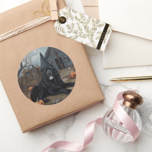 Neufundland Pumpkins Halloween Beängstigend Runder Aufkleber (Schenken)