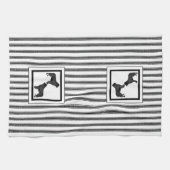 Neufundland Schwarz auf schwarz-weißem Streifen Geschirrtuch (Horizontal)