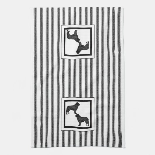 Neufundland Schwarz auf schwarz-weißem Streifen Geschirrtuch (Vertikal)