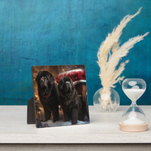 Neufundland Snowy Sleigh Weihnachtsdekor Fotoplatte