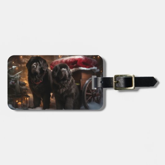 Neufundland Snowy Sleigh Weihnachtsdekor Gepäckanhänger (Vorderseite horizontal)