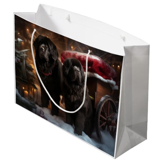 Neufundland Snowy Sleigh Weihnachtsdekor Große Geschenktüte (Rückseite Schrägansicht)