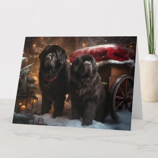 Neufundland Snowy Sleigh Weihnachtsdekor Karte (Vorderseite)