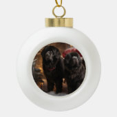 Neufundland Snowy Sleigh Weihnachtsdekor Keramik Kugel-Ornament (Vorderseite)