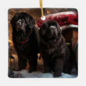 Neufundland Snowy Sleigh Weihnachtsdekor Keramikornament (Vorderseite)