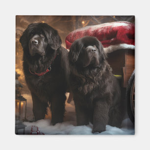 Neufundland Snowy Sleigh Weihnachtsdekor Magnet