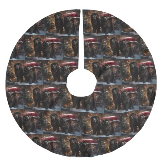 Neufundland Snowy Sleigh Weihnachtsdekor Polyester Weihnachtsbaumdecke (Vorderseite)