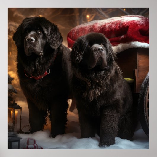 Neufundland Snowy Sleigh Weihnachtsdekor Poster (Vorne)