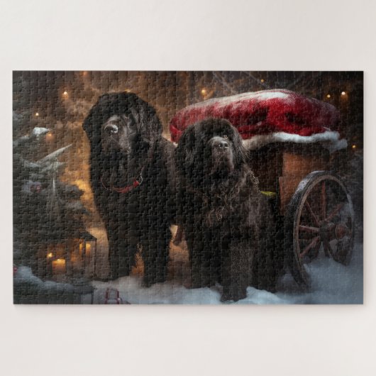 Neufundland Snowy Sleigh Weihnachtsdekor Puzzle (Horizontal)