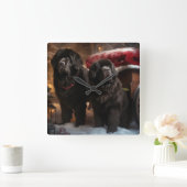 Neufundland Snowy Sleigh Weihnachtsdekor Quadratische Wanduhr (Zuhause)