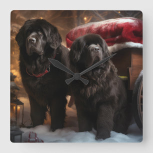 Neufundland Snowy Sleigh Weihnachtsdekor Quadratische Wanduhr