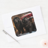 Neufundland Snowy Sleigh Weihnachtsdekor Quadratischer Aufkleber (Umschlag)