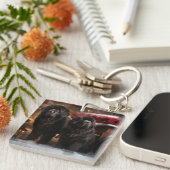 Neufundland Snowy Sleigh Weihnachtsdekor Schlüsselanhänger (Vorderseite rechts)