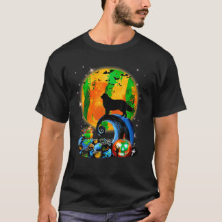 Neufundland und Gelber Mond Halloween Funny Dog L T-Shirt