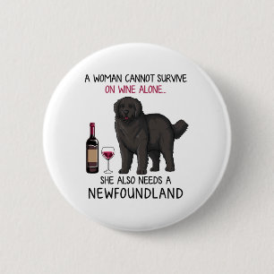 Neufundland und Wein Funny Dog Button