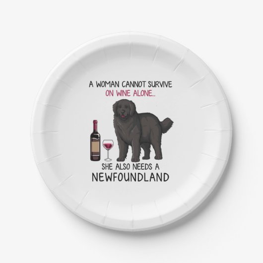 Neufundland und Wein Funny Dog Pappteller (Vorderseite)