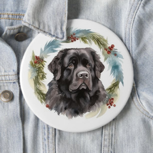 Neufundland-Weihnachts-Kranz Festlicher Welpe Button
