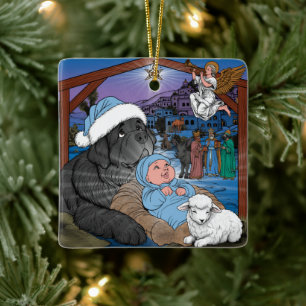 Neufundländer-Baby-Jesus Keramikornament