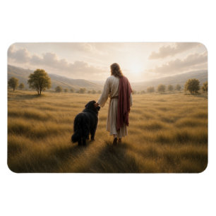 Neufundländer-Hund mit Jesus spazierend (Erinnerun Magnet