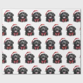 Neufundländer Hund mit Weihnachtsmannmütze Geschenkpapier