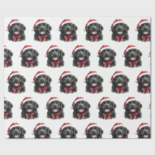 Neufundländer Hund mit Weihnachtsmannmütze Geschenkpapier (Flach)