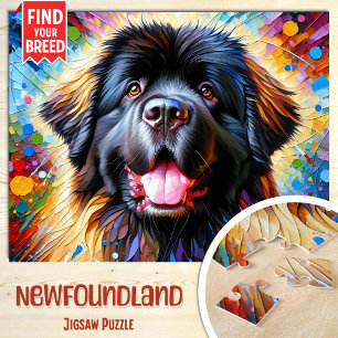 Neufundländer Hund Porträt Acryl Kunst Druck Hund Puzzle