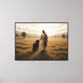 Neufundländer-Hund spaziert mit Jesus Leinwanddruck