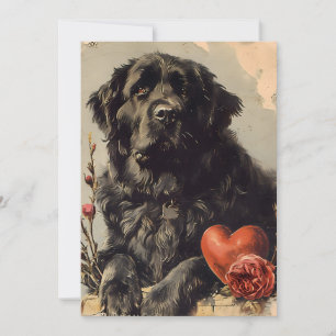 Neufundländer Hund Valentinstag im Vintage-Stil  Feiertagskarte