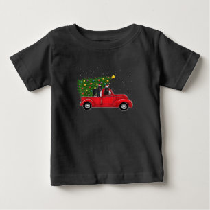 Neufundländer Hund Weihnachten Auf Rotem Auto LKW Baby T-shirt