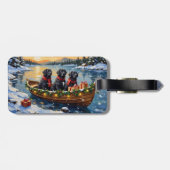 Neufundländer-Hund-Weihnachtsboot-Feiertag Gepäckanhänger (Rückseite horizontal)