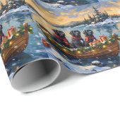 Neufundländer-Hund-Weihnachtsboot-Feiertag Geschenkpapier (Rolleneckpunkt)