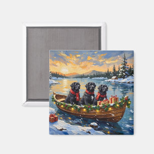 Neufundländer-Hund-Weihnachtsboot-Feiertag Magnet