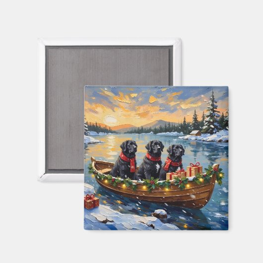 Neufundländer-Hund-Weihnachtsboot-Feiertag Magnet (Vorderseite/Rückseite)