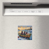 Neufundländer-Hund-Weihnachtsboot-Feiertag Magnet (In Situ (Geschirrspüler))