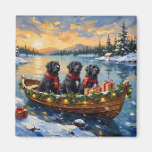 Neufundländer-Hund-Weihnachtsboot-Feiertag Magnet (Vorne)