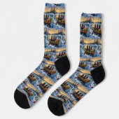 Neufundländer-Hund-Weihnachtsboot-Feiertag Socken (Linkes Detail)