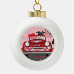 Neufundländer im Auto mit Herzen Keramik Kugel-Ornament