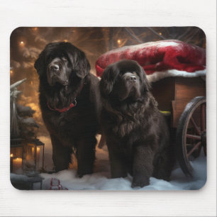 Neufundländer Schneeschlitten Weihnachtsdekoration Mousepad