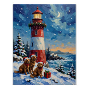 Neufundländer-Weihnachts-Leuchtturm-Feiertag Poster