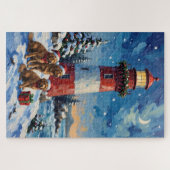Neufundländer-Weihnachts-Leuchtturm-Feiertag Puzzle (Horizontal)