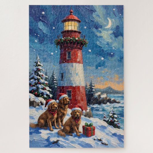 Neufundländer-Weihnachts-Leuchtturm-Feiertag Puzzle (Vertikal)