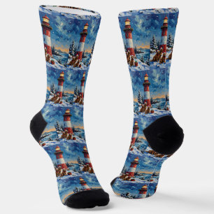 Neufundländer-Weihnachts-Leuchtturm-Feiertag Socken