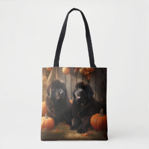 Neufundländer-Welpe Herbstfreude Kürbis Tasche
