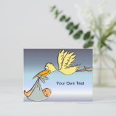 Neugeborene Ankunft - Flying Stork Lieferung Postkarte (Stehend Vorderseite)