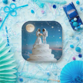 Neugeborene Astronauten auf einer Hochzeitstorte Pappteller (Party)